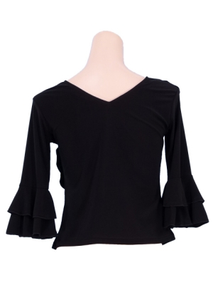Flamenco Black  Cross Over Blouse with Flounces and Ruffles/ Black / G98b