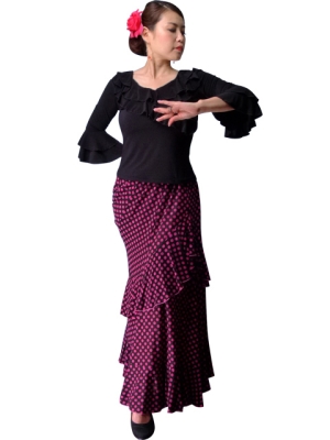 Flamenco Black  Cross Over Blouse with Flounces and Ruffles/ Black / G98b