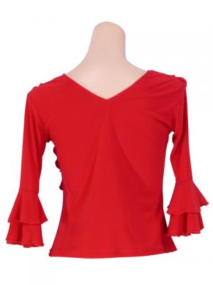 Flamenco Red Cross Over Blouse with Flounces and Ruffles/ Red / G98r