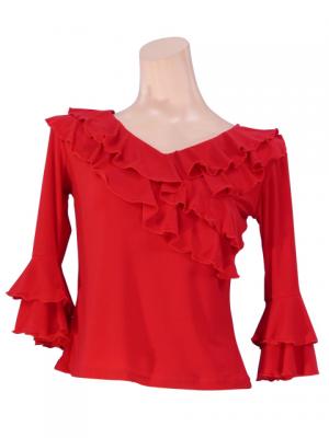 Flamenco Red Cross Over Blouse with Flounces and Ruffles/ Red / G98r
