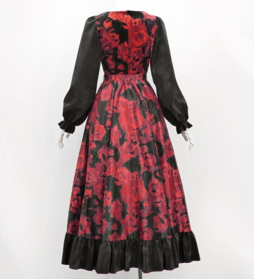 Flamenco Blouse & Skirt / Roses / Red & Black / JFBS-11