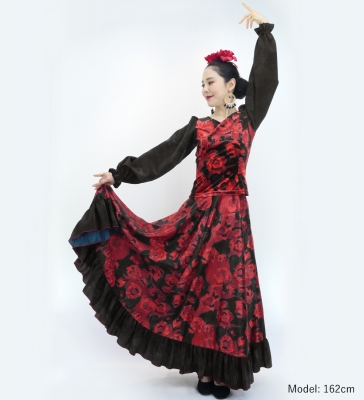Flamenco Blouse & Skirt / Roses / Red & Black / JFBS-11
