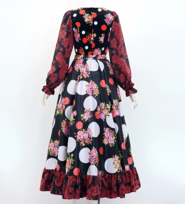 Flamenco Blouse & Skirt / Bouquets & Dots / Black & Red / JFBS-12