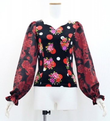 Flamenco Blouse & Skirt / Bouquets & Dots / Black & Red / JFBS-12