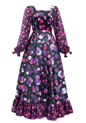 Flamenco Blouse & Skirt / Roses & Dots / Black & Pink / JFBS-13