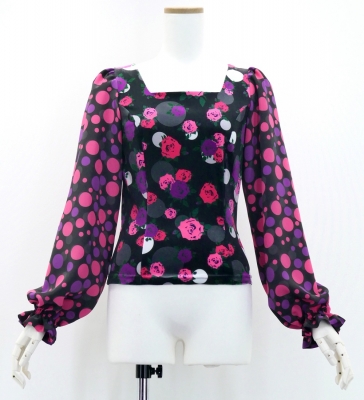 Flamenco Blouse & Skirt / Roses & Dots / Black & Pink / JFBS-13