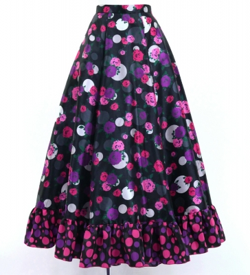 Flamenco Blouse & Skirt / Roses & Dots / Black & Pink / JFBS-13