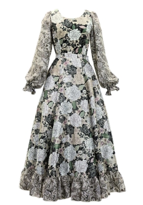 Flamenco Blouse & Skirt / Roses / White & Beige / JFBS-17