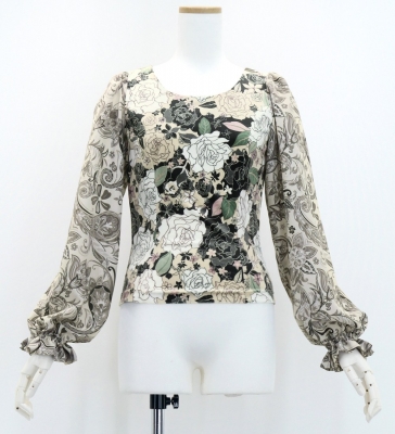 Flamenco Blouse & Skirt / Roses / White & Beige / JFBS-17