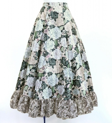 Flamenco Blouse & Skirt / Roses / White & Beige / JFBS-17