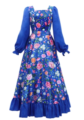 Flamenco Blouse & Skirt / Floral / Blue / JFBS-18