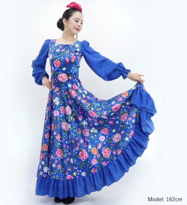 Flamenco Blouse & Skirt / Floral / Blue / JFBS-18