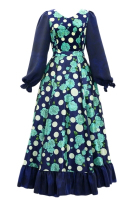 Flamenco Blouse & Skirt / Roses & Dots / Blue & Navy / JFBS-19