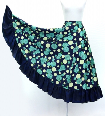 Flamenco Blouse & Skirt / Roses & Dots / Blue & Navy / JFBS-19