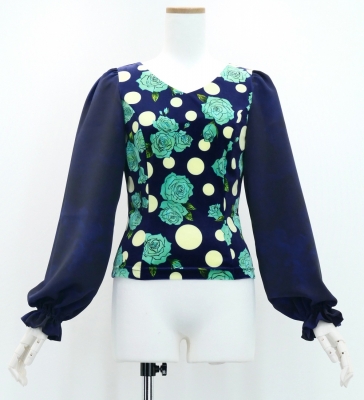 Flamenco Blouse & Skirt / Roses & Dots / Blue & Navy / JFBS-19