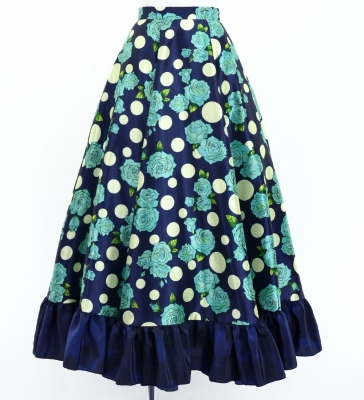 Flamenco Blouse & Skirt / Roses & Dots / Blue & Navy / JFBS-19