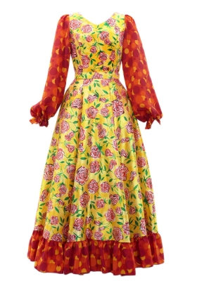 Flamenco Blouse & Skirt / Rose Paisley / Yellow & Orange / JFBS-20