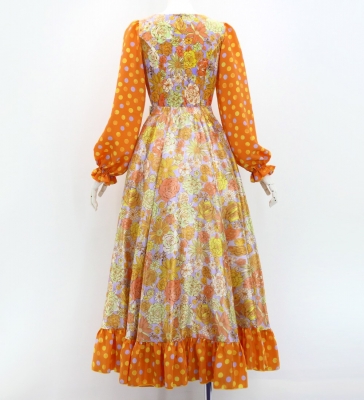 Flamenco Blouse & Skirt / Modern Fowers / Blue & Orange / JFBS-21