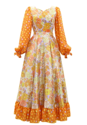 Flamenco Blouse & Skirt / Modern Fowers / Blue & Orange / JFBS-21
