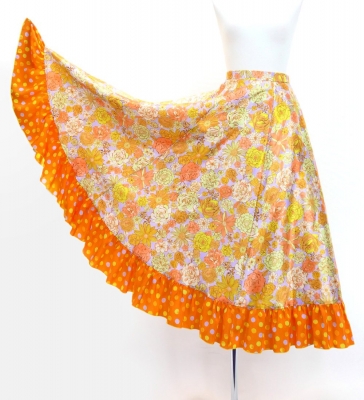 Flamenco Blouse & Skirt / Modern Fowers / Blue & Orange / JFBS-21