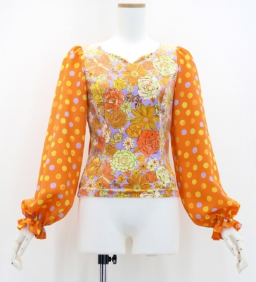 Flamenco Blouse & Skirt / Modern Fowers / Blue & Orange / JFBS-21