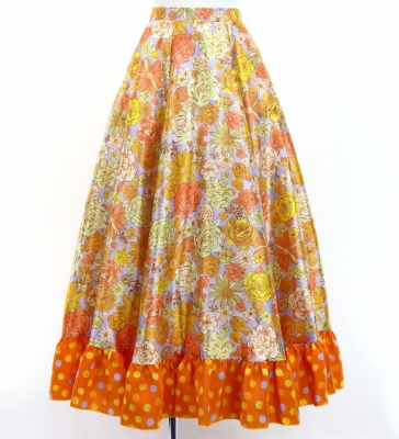 Flamenco Blouse & Skirt / Modern Fowers / Blue & Orange / JFBS-21
