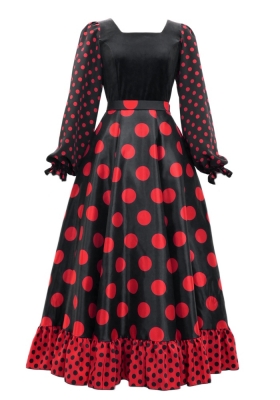 Flamenco Blouse & Skirt / Polka Dots / Black & Red / JFBS-2
