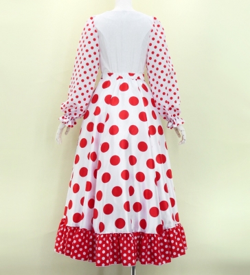 Flamenco Blouse & Skirt / Polka Dots / White & Red / JFBS-3