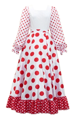 Flamenco Blouse & Skirt / Polka Dots / White & Red / JFBS-3