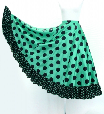Flamenco Blouse & Skirt / Polka Dots / Turquoise Blue & Black / JFBS-7