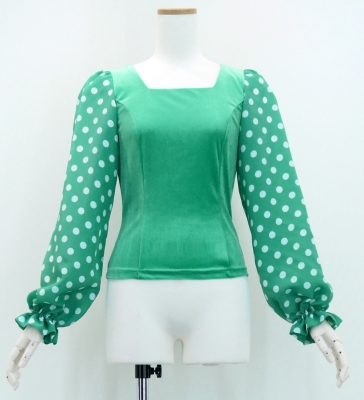 Flamenco Blouse & Skirt / Polka Dots / Turquoise Blue & Black / JFBS-7