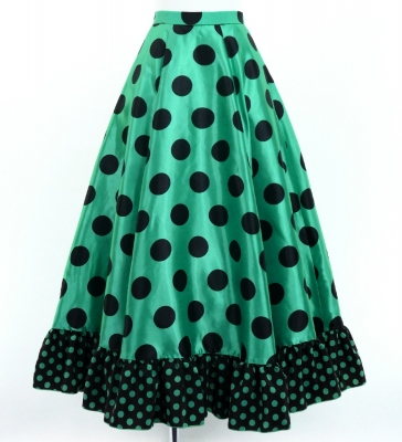 Flamenco Blouse & Skirt / Polka Dots / Turquoise Blue & Black / JFBS-7