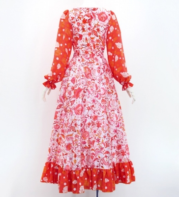 Flamenco Blouse & Skirt / Butterfly Paisley / White & Red / JFBS-8