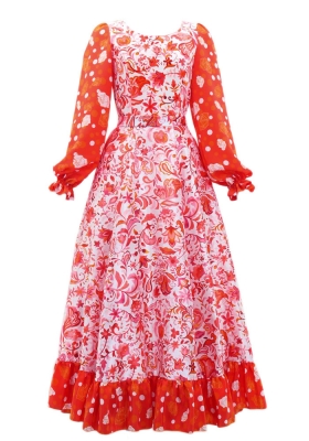 Flamenco Blouse & Skirt / Butterfly Paisley / White & Red / JFBS-8