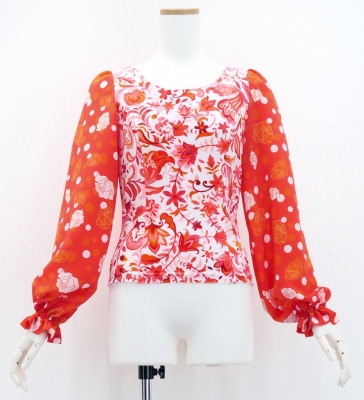 Flamenco Blouse & Skirt / Butterfly Paisley / White & Red / JFBS-8