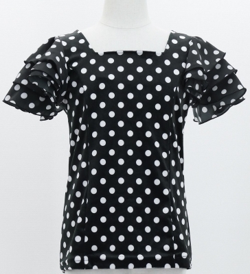 Kids Flamenco 3 frilled Sleeve Blouse  / Dots / Black & White / FBp-21