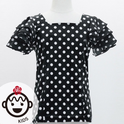 Kids Flamenco 3 frilled Sleeve Blouse  / Dots / Black & White / FBp-21