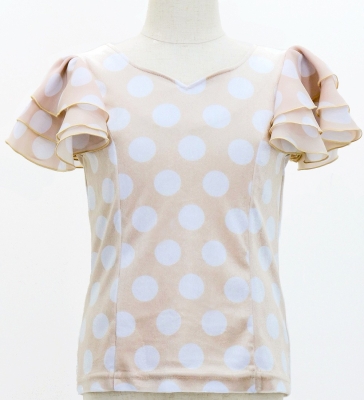 Kids Flamenco 3 frilled Sleeve Blouse  / Dots / Light Beigu & White / FBp-22