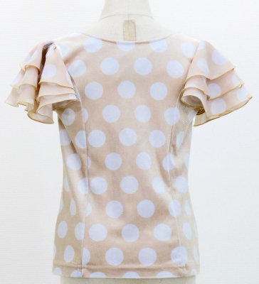 Kids Flamenco 3 frilled Sleeve Blouse  / Dots / Light Beigu & White / FBp-22