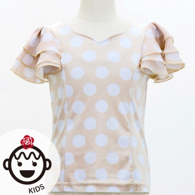 Kids Flamenco 3 frilled Sleeve Blouse  / Dots / Light Beigu & White / FBp-22