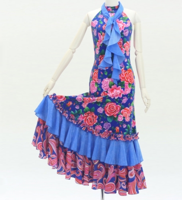 Flamenco Velvet Dress with Frills / Rose / JFD-10