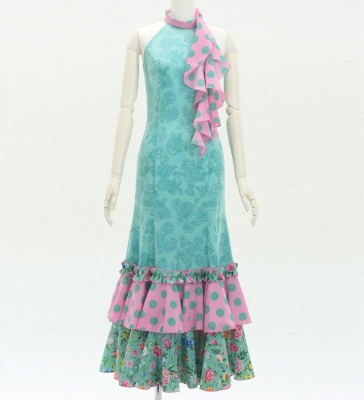 Flamenco Velvet Dress with Frills / Rose / JFD-13