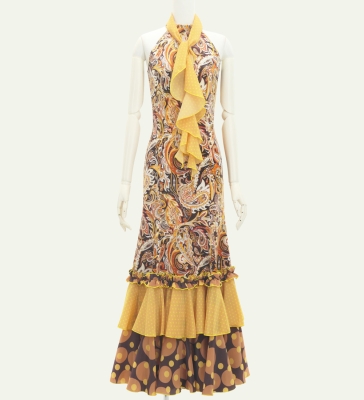 Flamenco Flare Velvet Dress with Frills / Paisley / JFD-9