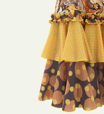 Flamenco Flare Velvet Dress with Frills / Paisley / JFD-9