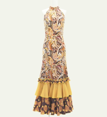 Flamenco Flare Velvet Dress with Frills / Paisley / JFD-9