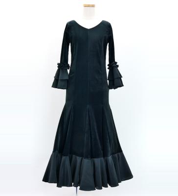Kids Flamenco Flare Velvet Dress with Frills / Black / JFDp-1