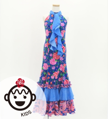 Kids Flamenco Velvet Dress with Frills/ Rose / JFDp-10