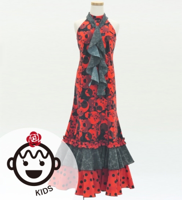 Kids Flamenco Velvet Dress with Frills/ Dot / JFDp-11