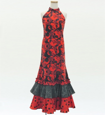 Kids Flamenco Velvet Dress with Frills/ Dot / JFDp-11