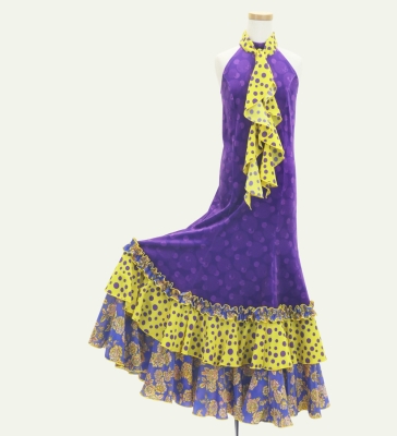 Kids Flamenco Velvet Dress with Frills/ Dot / JFDp-12